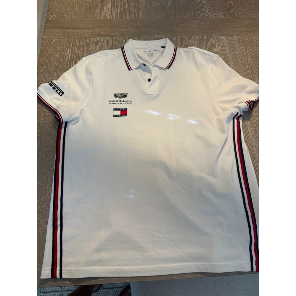 Tommy Hilfiger Performance Men's 2XL White Cadillac F1 Team Stretch Polo Shirt